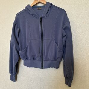 ACTA Everyday Zip Up Slate Blue Hooded Womens Size Large Short Long sleeve